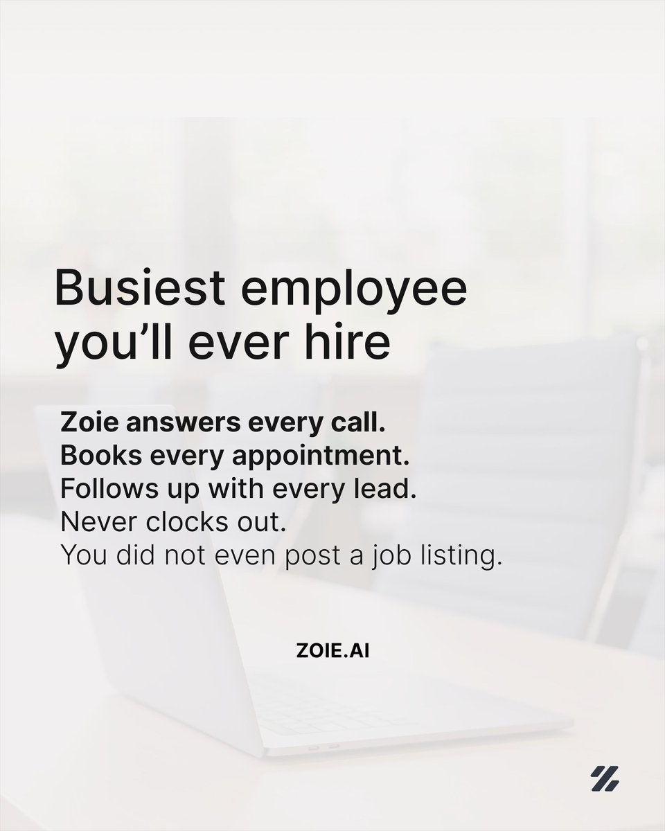talkzoie's tweet image. Most businesses are one missed call away from losing a customer. Zoie handles every incoming call, message, and inquiry automatically, books the appointment, sends the reminder, and follows up if needed.

zoie.ai

#zoieapp #aifrontdesk  #aiassistant #neveroffline