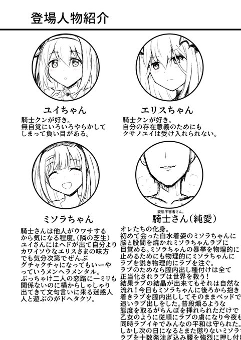 騎士さん(オレたち)とミソラちゃんの純愛もの登場人物紹介。 