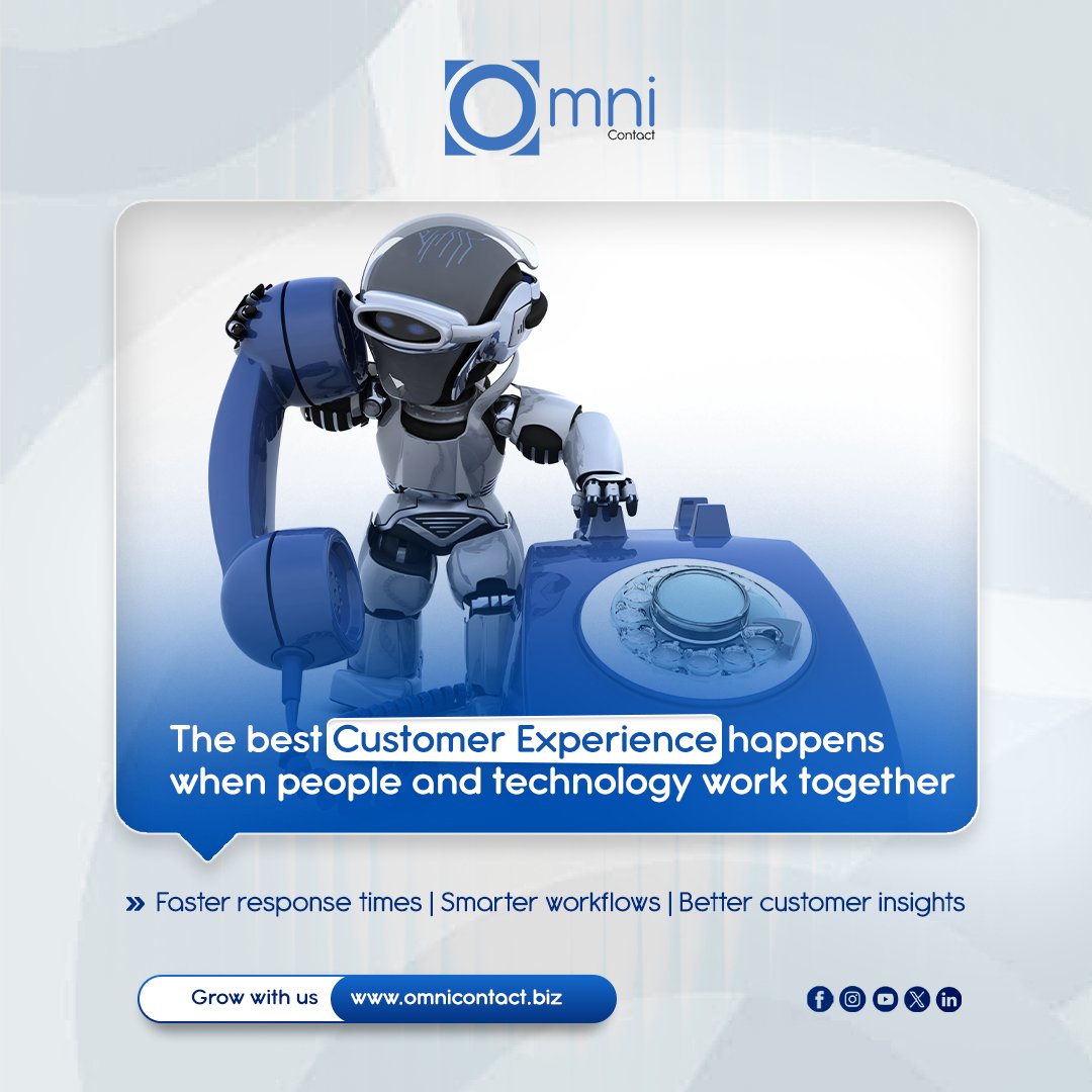 omnicontact_bpo's tweet image. The future isn’t AI replacing people, it’s AI empowering them.​
We combine smart technology with skilled people to deliver faster, better results.​

​Experience the future of customer engagement.​

#AI #Innovation #FutureOfWork