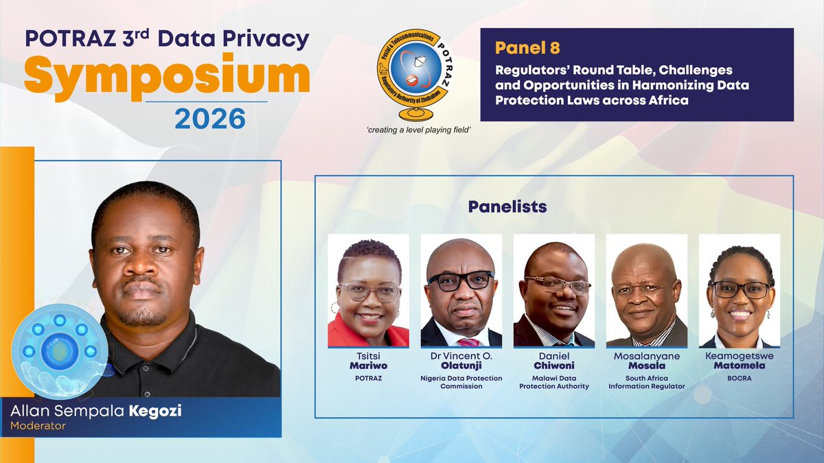 allan_sempala's tweet image. Grateful to be part of the Data Privacy Symposium by POTRAZ in Bulawayo, Zimbabwe.
Tomorrow, I’ll be moderating a regulators’ dialogue on the opportunities and real challenges of aligning data protection laws across Africa. Important moment. #DataProtection