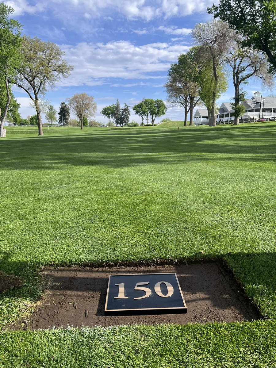 FcoTurf's tweet photo. Installing the new fairway yardage plates today. Once they are all in, we will eliminate the post along the edge of the fairways to help us speed up our mowing process and eliminate clutter on the golf course. Sharp look! https://t.co/emF40uwYdw