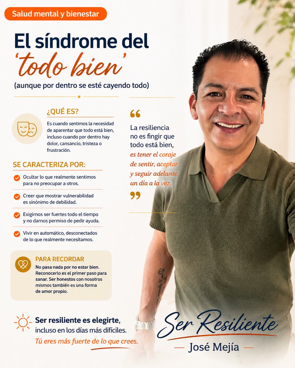 Jos1Mejia's tweet image. ¿“Todo bien”… o solo en automático? 🧠

Tu mente busca protegerte, pero sanar empieza cuando te escuchas.
Resiliencia no es ocultar, es transformar. ✨
Hoy elige ser real, no perfecto. 💛

#SaludMental #Resiliencia #Autenticidad