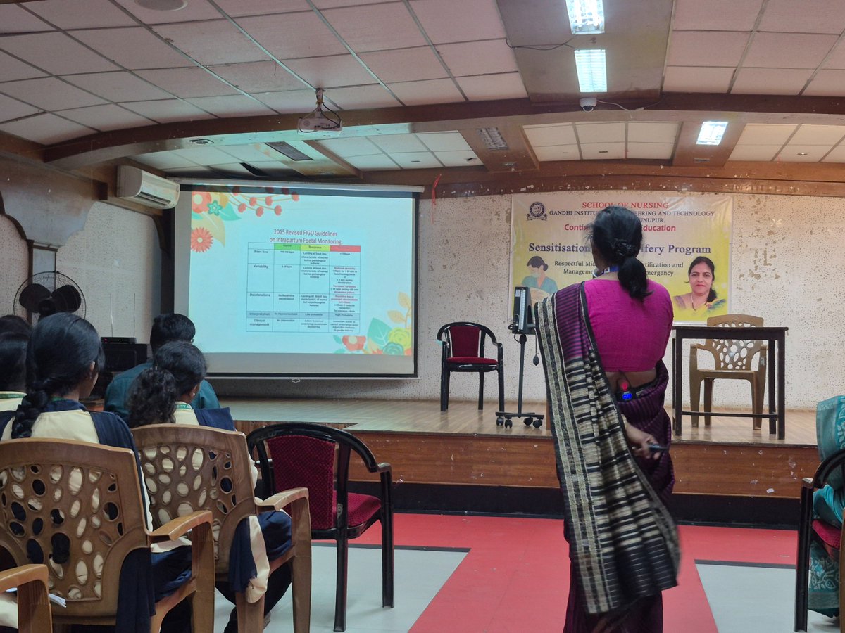 GIETUniversity's tweet photo. The School of Nursing successfully organized a Continuing Nursing Education (CNE) Program on Sensitisation on Midwifery on 27th April 2026 at the Mechanical Auditorium. The session aimed at enhancing awareness and professional competency in maternal and newborn care among students and faculty members.

The program was graced by Mrs. Sanjukta Sabata, https://t.co/tPbwW15jvW (N), RMC Trainer, who delivered an insightful session on respectful and woman-centered maternity care during pregnancy, labor, and the postnatal period.

Key highlights of the session included:

✨ Identification & management of obstetrical emergencies
✨ Understanding conditions like postpartum hemorrhage, eclampsia, obstructed labor & fetal distress
✨ Importance of partograph in monitoring labor progress
✨ Ensuring timely intervention for safe delivery

The interactive participation of students made the session highly engaging and beneficial for both academic and clinical learning.

A step forward in building skilled, compassionate, and competent nursing professionals!

#GIETUniversity #SchoolOfNursing #CNEProgram #MidwiferyCare #MaternalHealth #NewbornCare #NursingEducation #HealthcareExcellence #FutureNurses #ClinicalLearning