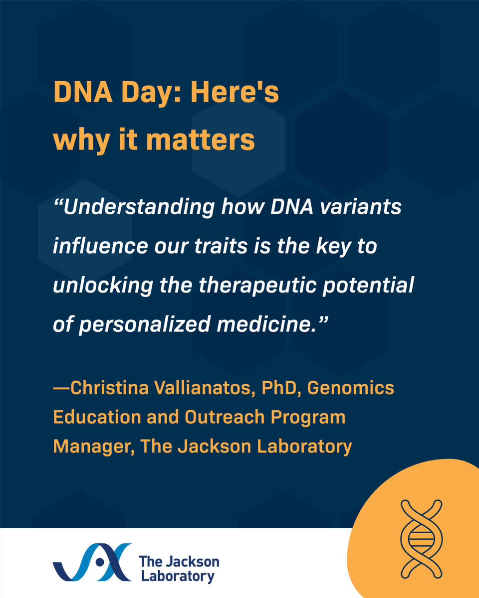 LabXchange's tweet image. The future of medicine is personal. Learn more with @jacksonlab on LabXchange: labxchange.org/library/pathwa…

Happy #DNADay 🎉

#PersonalizedMedicine #Genomics #JacksonLaboratory #LabXchange #FutureOfHealth