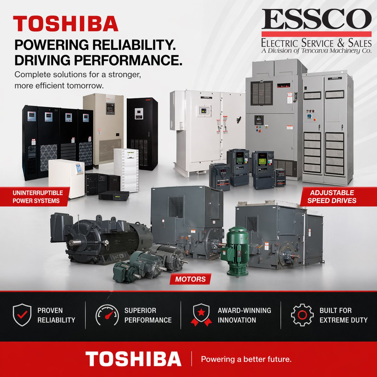 esscoinc's tweet image. When uptime matters, Toshiba delivers. Award-winning #drives, extreme-duty #motors, and reliable #UPS systems—built to keep your operation running. hubs.li/Q04dj5Qn0
