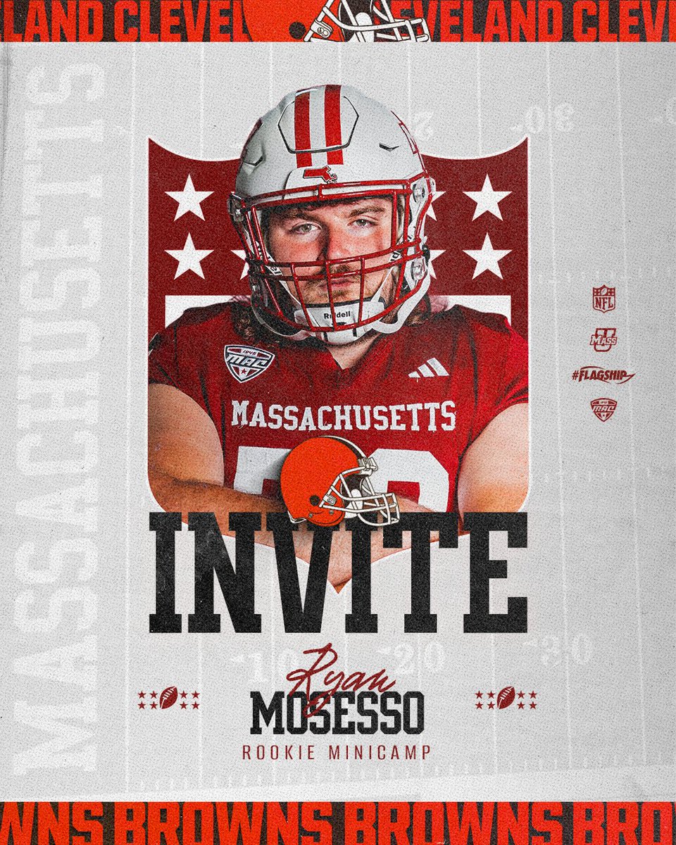 UMassFootball's tweet photo. Pair of AFC North invites 👏

@r_mosesso ➡️ @Browns &amp; @Ravens Rookie Mini Camps.

#NFL 𝙭 #Flagship 🚩 https://t.co/TzK70tZ4eF