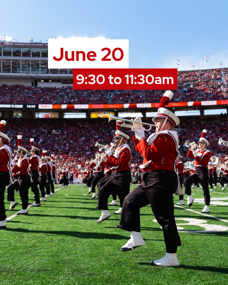 badgerband's tweet photo. Thinking about joining us? Start here.

Our FREE Summer Clinics are your first step to learning the style, meeting the staff, and getting ready for auditions.

🥁 Required for drumline
🎺 Optional for winds

Come prepared. Leave ready for Reg Week.

#EatARock #OnWisconsin https://t.co/hfx6MR2Xtk