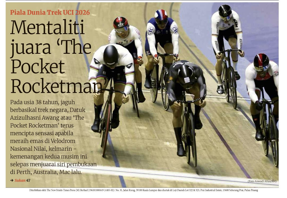 ahmadmaslan's tweet photo. Tahniah The Pocket Rocketman.
Tahniah Datuk Azizulhasni Awang.
Juara keseluruhan acara keirin.
Piala Dunia Trek UCI 2026.
Di Velodrom Nasional, #Nilai, #N9 #Negeri9.
(#Basikal) https://t.co/0KdA60NCXi