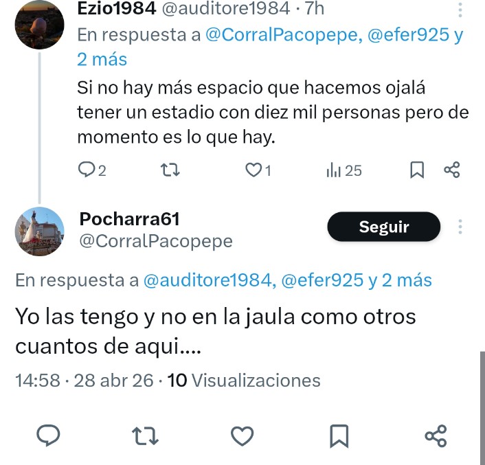 Yo solo espero y deseo que no los dejeis sentar fuera de la jaula más que nada para evitar posibles movidas que acaben manchando el partido. <a href="/CD_Toledo/">C.D. Toledo 🦅💚⚪️</a>