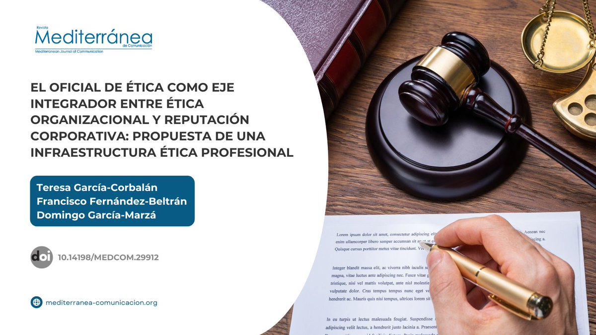 RMComu's tweet image. ⚖ García-Corbalán, Fernández-Beltrán y García-Marzá examinan el papel del oficial de #ética como figura clave para integrar la gestión de la #reputación corporativa en las organizaciones, proponiendo para ello un decálogo.

▶️ doi.org/10.14198/MEDCO…

#RMC