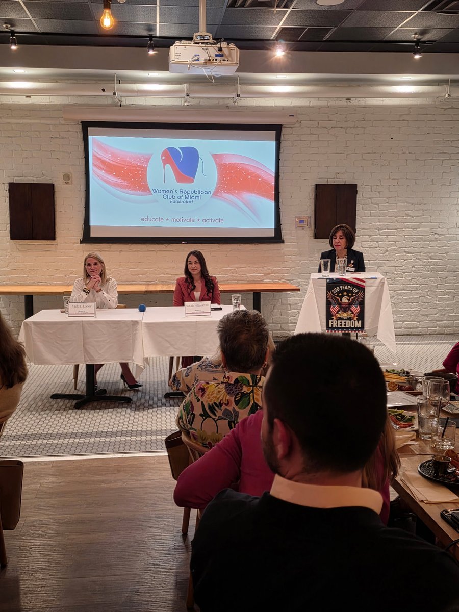 Arias4Congress's tweet photo. Great ideas and energy last night at the Women's Republican Club of Miami Election 2026 forum in Coral Gables. Commissioners Vicki Lopez &amp; Natalie Milian Orbis are fighting for our community. Proud to stand with engaged Republicans heading into 2026!

#FL27 #Election2026 https://t.co/Qp28rniYZP