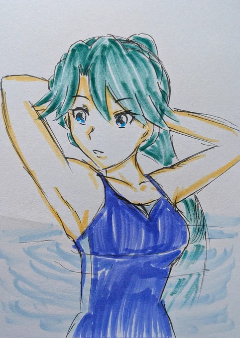 #ゴープリ10周年なので海藤みなみさん3733枚描いてお祝い (1676.1677) 4/28は「アクアフィットネスの日」だったので、それっぽいラクガキしようとして挫折。