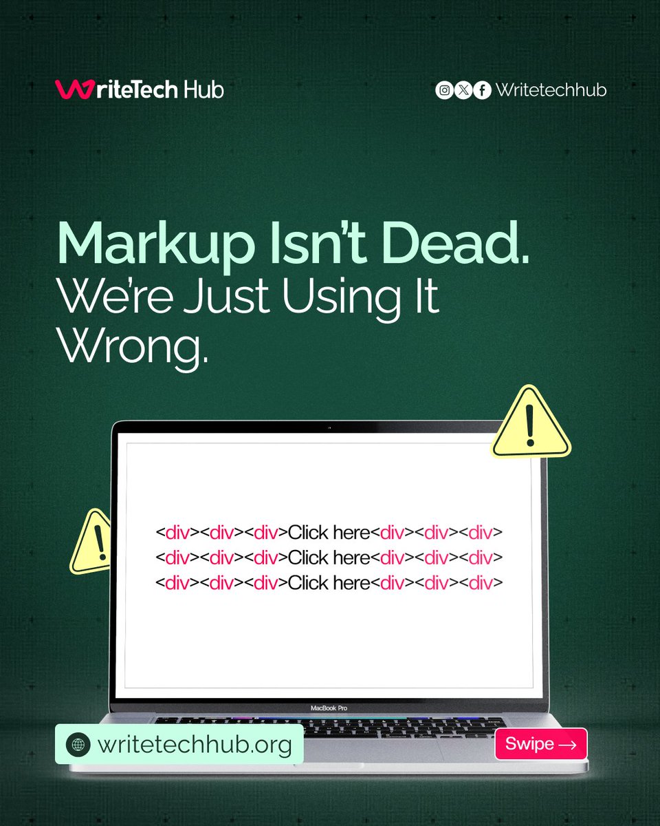 WriteTechHub's tweet photo. We didn’t outgrow Markup.

We outgrew how we thought about Markup.

Keep reading to understand.👇
#TechnicalWriting #WriteTechHub #Clarity https://t.co/7gXQV93MOR