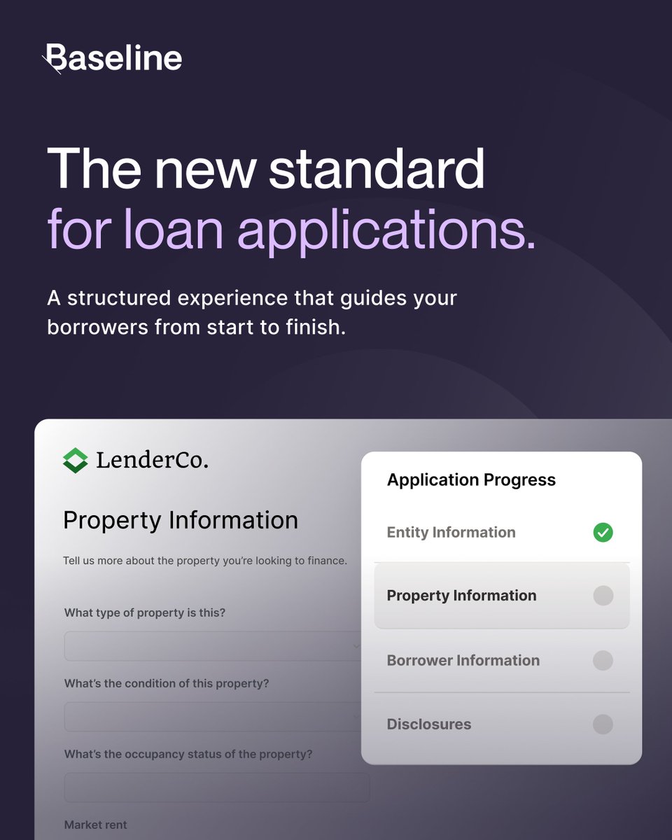 baseline_soft's tweet image. Loan applications shouldn't feel like paperwork at the doctor's office.

Baseline guides borrowers through every step. Complete submissions, faster decisions.

#PrivateLending #Baseline