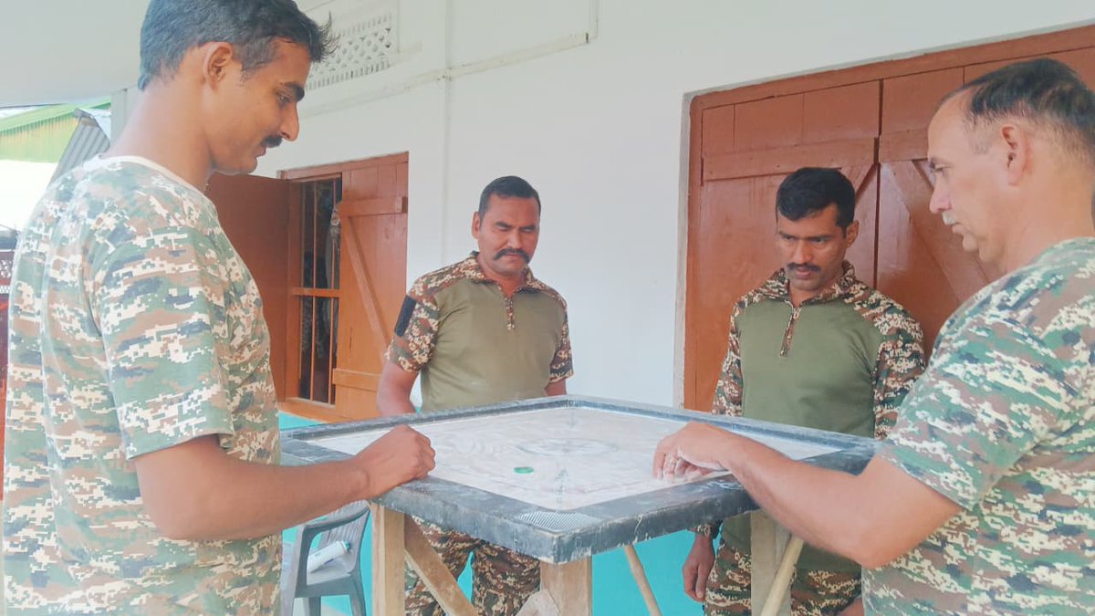 After day long  duties,  Jawans of 20 Bn CRPF, Jiribam, Manipur relieve their stress by playing indoor &amp; outdoor games in the evening. Fitness &amp; fun, a winning combo! #CRPF #StressRelief #JawansInAction #FitnessAndFun"