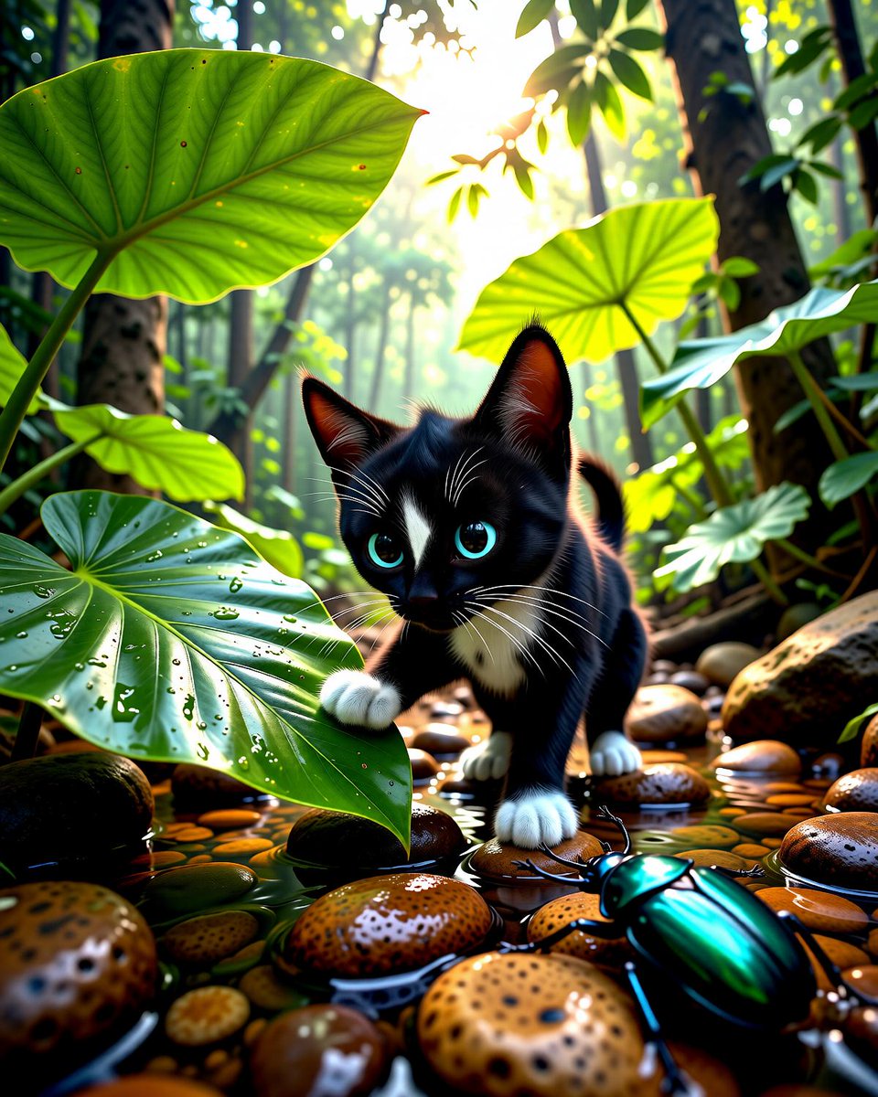 Little explorer moment in the jungle 🌿✨ These pebbles are very shiny today aren't they 🐞✨ Such big bugs and even bigger leaves I'm going to have to make a map eventually 🗺️ Need more naps and maybe some sunshine puddles ☀️😴

#CuteCat #JungleCat #CatAndBug