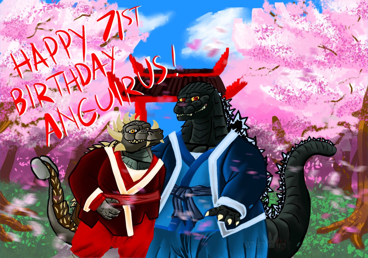 RoboDino93's tweet photo. Here’s a more proper 71st anniversary gift for #anguirus, as he’s with #godzilla enjoying a day out somewhere in Osaka. Hope you enjoy!! 

#gojira #angilas #anguirus71st #anguirus71stanniversary #angzilla https://t.co/YrajC6VAAD