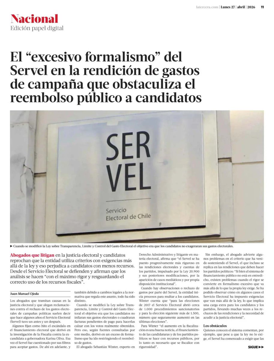 SebaWinter's tweet photo. La fiscalización del gasto electoral en Chile ha avanzado significativamente, pero quedan algunos elementos por resolver. 

Hoy comparto en @latercera algunas reflexiones sobre sobre esto y su impacto en la participación política. 🧵👇 https://t.co/S5X4Xk3QXS