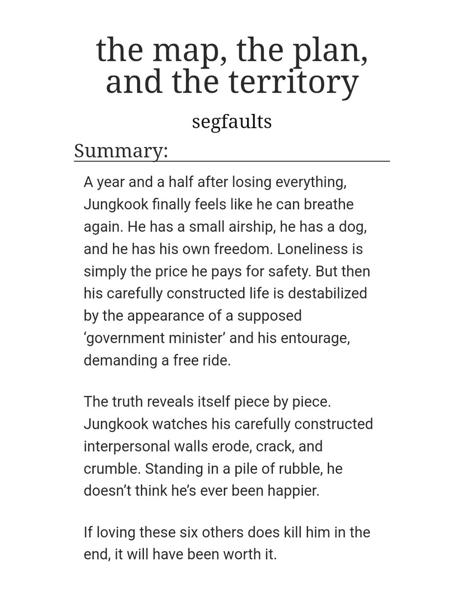coraskive's tweet photo. the map, the plan, and the territory by @boopskoo

» ot7
» 106k
» A year and a half after losing everything, JK finally feels like he can breathe again. That is until a supposed ‘government minister’ and his entourage appears, demanding a free ride.

https://t.co/oiXDt6TWIw https://t.co/wls1GpxOqI
