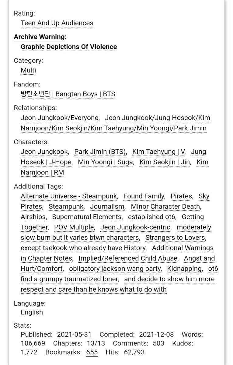 the map, the plan, and the territory by <a href="/boopskoo/">liz⁷ 🌻</a>

» ot7
» 106k
» A year and a half after losing everything, JK finally feels like he can breathe again. That is until a supposed ‘government minister’ and his entourage appears, demanding a free ride.

archiveofourown.org/works/31651235