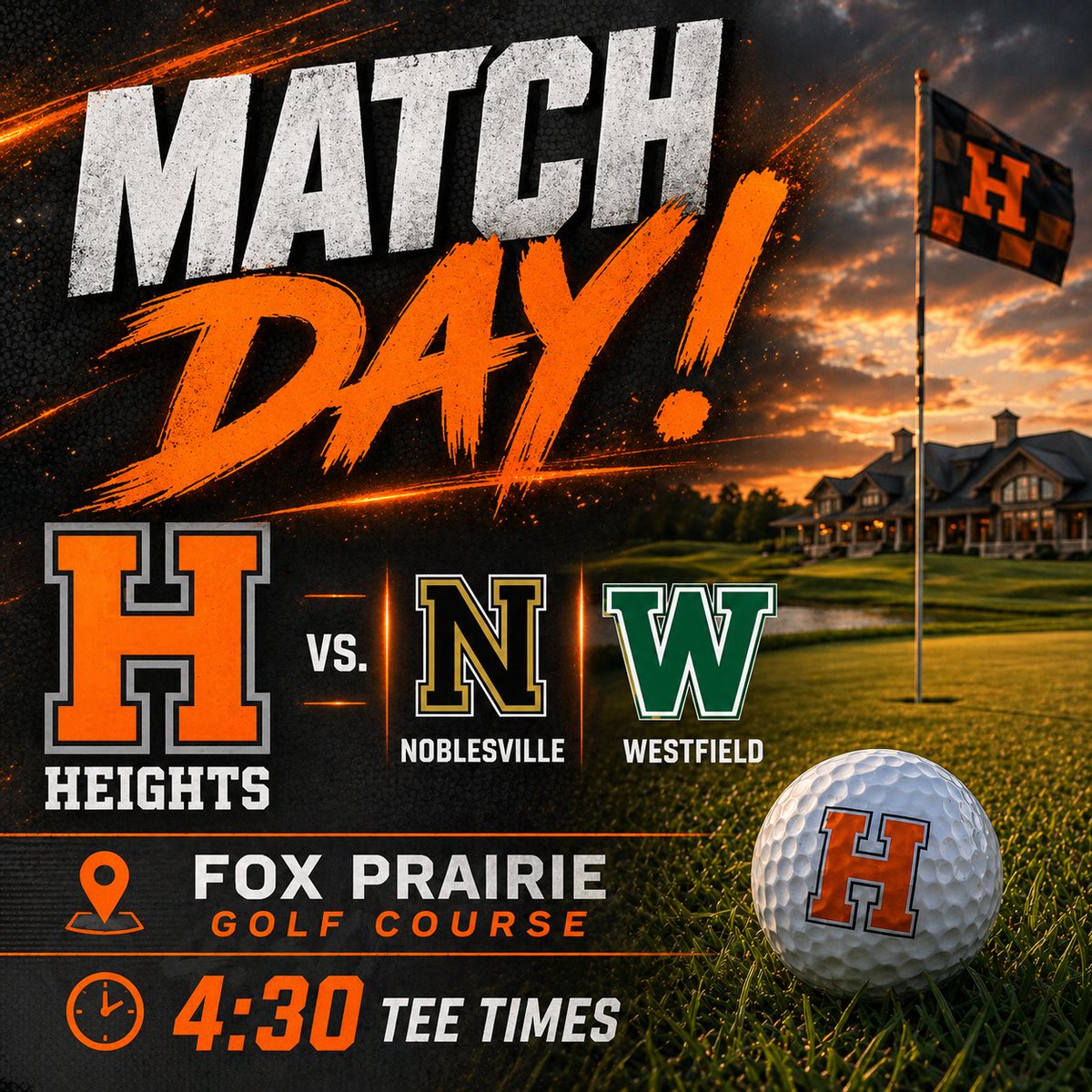 HuskiesHSGolf's tweet photo. It's Match Day!  JV Huskies will take on Noblesville and Westfield at Fox Prairie Golf Course @ 4:30.
Thanks to our generous sponsor @DoakFinancial for supporting the Heights Golf Team! https://t.co/81nUbeQB36