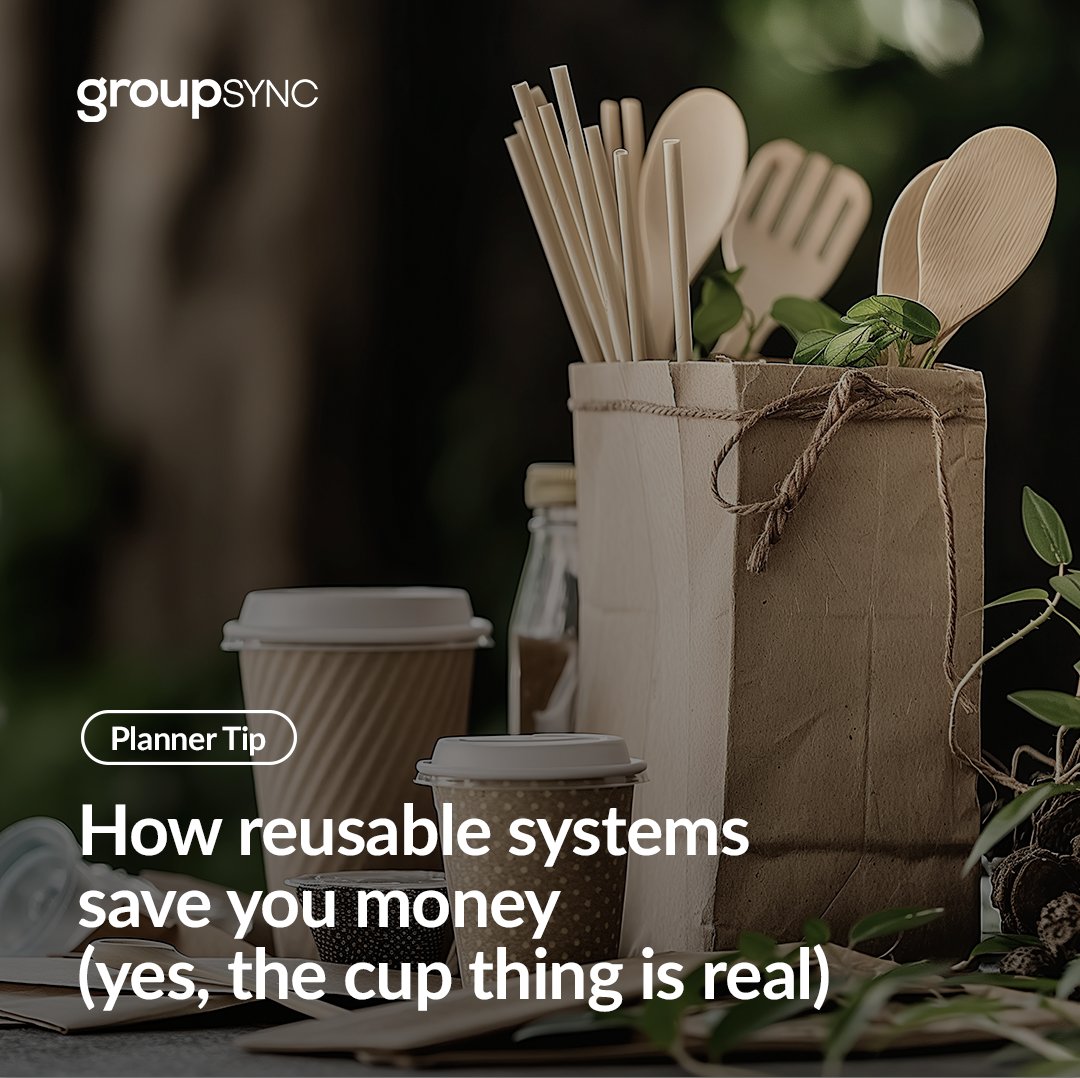 Groups360's tweet photo. Once planners start prioritizing reuse, they quickly discover just how much money it can save. Reusable badges and badge holders, reusable signage and décor. And, yes, no kidding, reusable cups. Learn more here: https://t.co/RTIAWSLV1R https://t.co/q18FyoBqbj