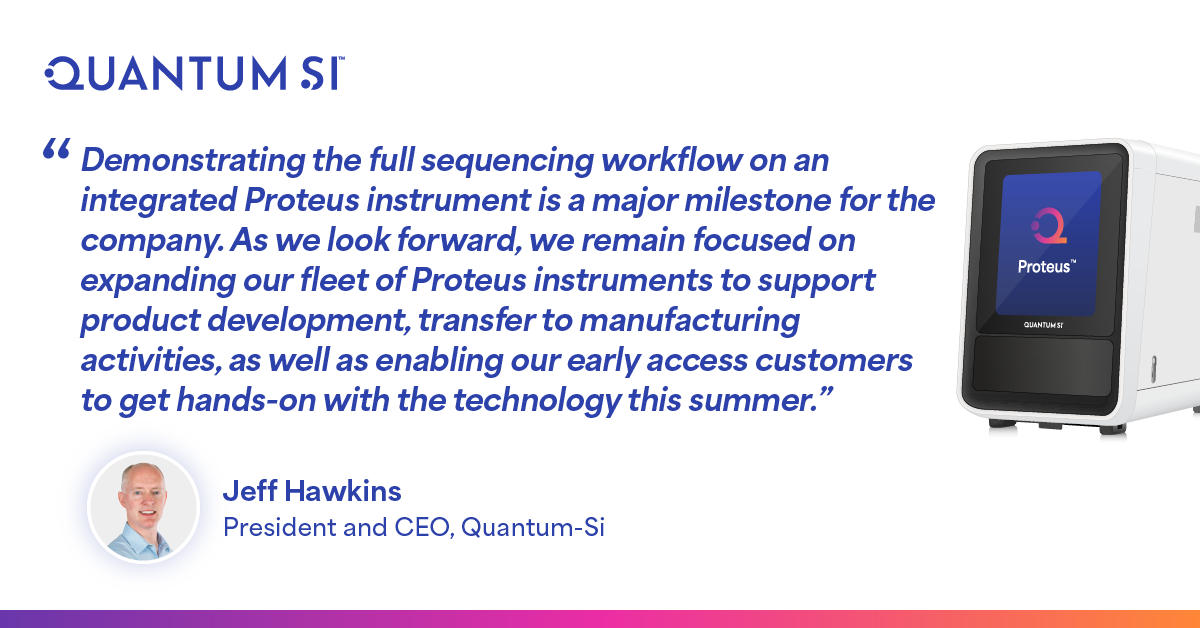 Quantum_Si's tweet photo. Today, Quantum-Si announced successful sequencing on an integrated Proteus™ instrument.
Read the full PR on this exciting milestone: https://t.co/VebtWs8Ved
$QSI #ProteinSequencing #Proteomics #Proteus #QSI https://t.co/9Rx25uD5hb