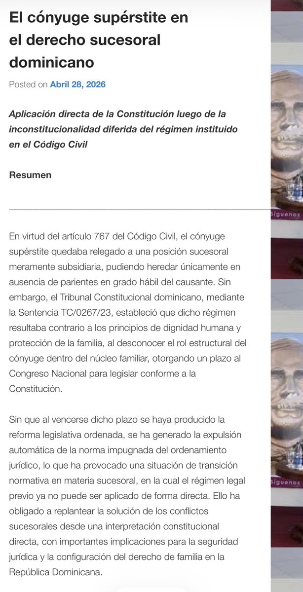 yoaldohp's tweet photo. Forjada en Francia y otros ordenamientos, la ampliación de los derechos hereditarios del cónyuge supérstite irrumpe en nuestro ordenamiento con la TC/0267/23; vencido el plazo al Congreso, la Constitución se impone y exige su aplicación inmediata. Sobre ello reflexiono: https://t.co/EgfNWjN1xm