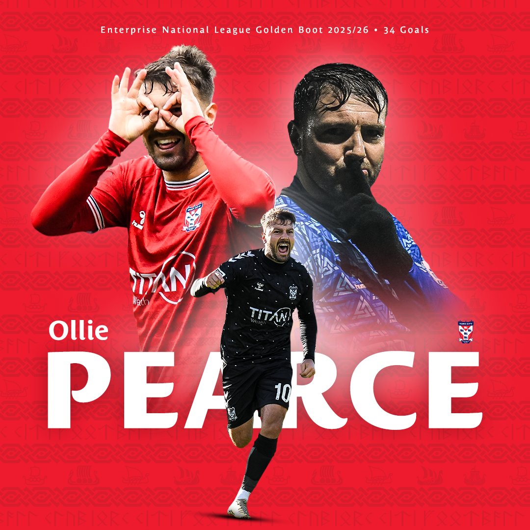 YorkCityFC's tweet photo. ANOTHER ONEEEEEEE

Ollie Pearce wins the National League Golden Boot award for the second season running. Outstanding 👏

#YCFC🔴🔵 https://t.co/quzgkuqnlY
