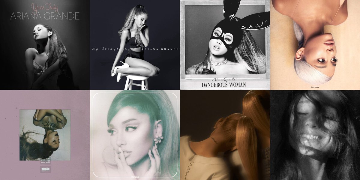 yours truly
my everything
dangerous woman
sweetener
thank u, next
positions
eternal sunshine
petal