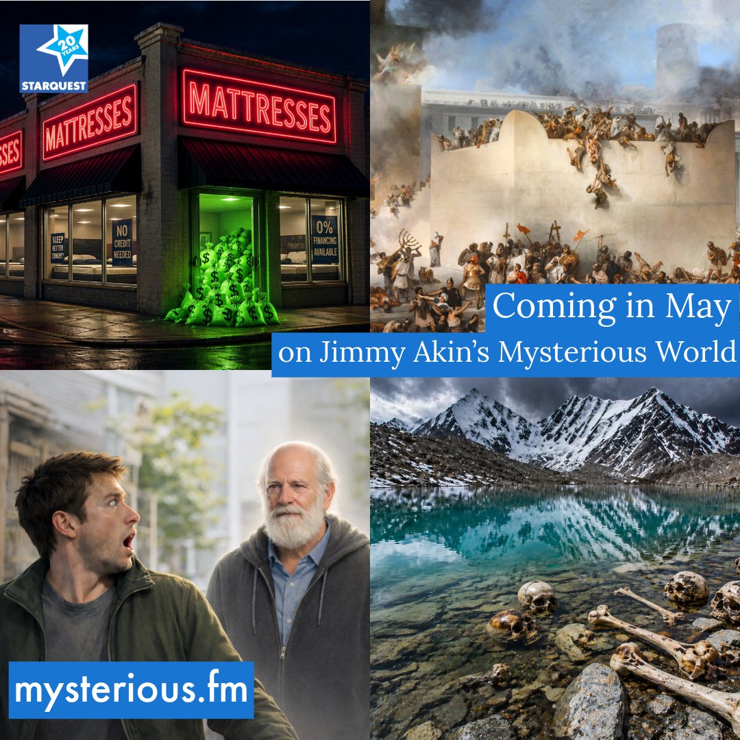 mys_world's tweet photo. Coming in May on Jimmy Akin's Mysterious World: Jimmy and Dom explore mattress store conspiracy theories; Jesus’ Olivet discourse on the Jerusalem temple; crisis apparitions; and  the mysterious Skeleton Lake. Find Jimmy Akin's Mysterious World at https://t.co/urpfiH1FmD https://t.co/xwP9M7TRmx