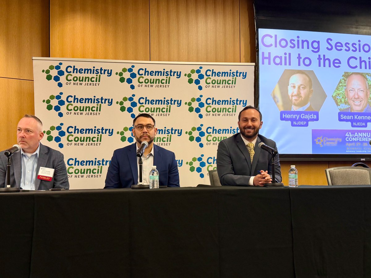 ChemistryNJ's tweet photo. All Hail to the Chiefs! Honored to host Henry Gajda (@NewJerseyDEP), Sean Kennedy (@NewJerseyEDA), and Juan Carlos Nordelo (@NewJerseyDOT). Another valuable opportunity to connect with key decision-makers at our Annual Conference. #CCNJ2026 https://t.co/h5oBKn61EX