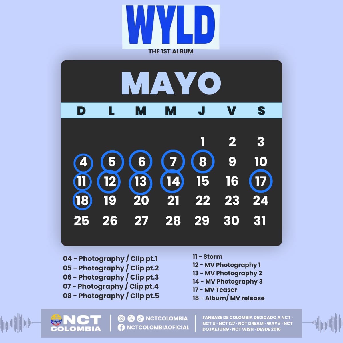 INFO 📢 | 
Taeyong lanza su 1er álbum “WYLD” el 18 de mayo 6PM KST / 17 mayo 4:00 a.m. COT  
Pre-order: TAEYONG.lnk.to/WYLD  
EVERYTHING, ALL AT ONCE, NEO  
#TAEYONG #WYLD #NCT127
