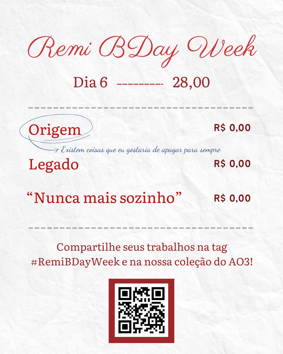 acervojasmi's tweet photo. 🎂 #RemiBDayWeek | Dia 6

O sexto dia do evento já está acontecendo! Compartilhe conosco seus trabalhos para os prompts do dia usando a # e marcando @acervojasmi e @juridicoRemi!

Temos uma coleção no AO3 para fics! ->https://t.co/DtfEfTu8k6

Bom sexto dia a todes 💗 https://t.co/X75p6vv1Rz