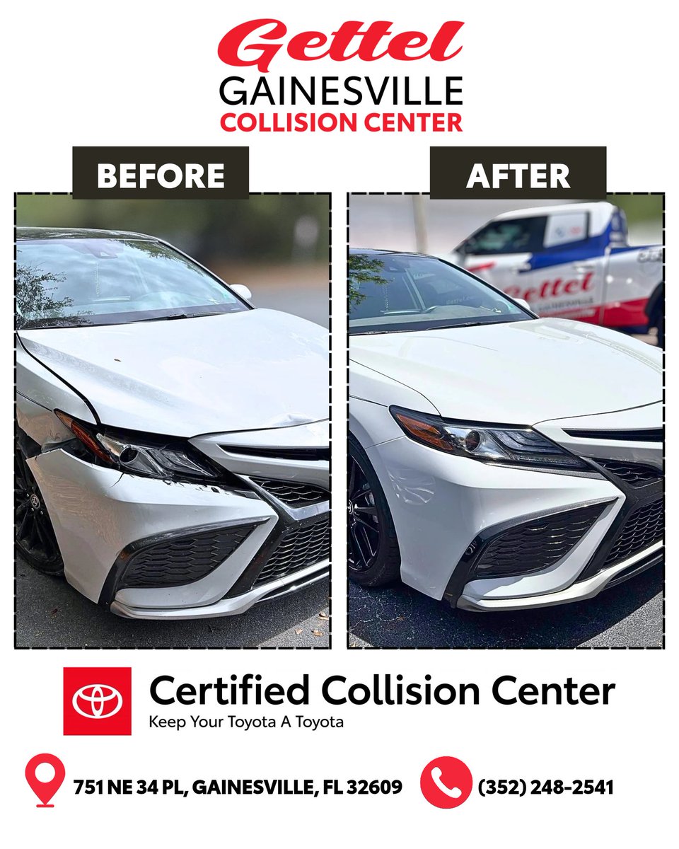 GatorlandToyota's tweet image. From professional collision repair to high-quality auto body services, our experienced team works with precision and care to restore your vehicle. We specialize in Toyota and Lexus, but we’re proud to repair all makes and models. GettelGainesvilleCollision.com  

#TransformationTuesday