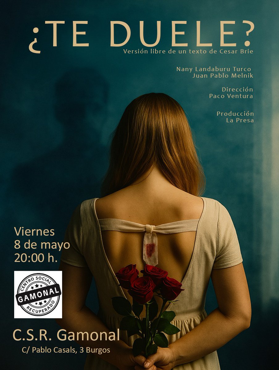 CsrGamonal's tweet photo. El viernes 8 de mayo tendrá lugar en el Centro Social Recuperado de @BarrioDeGamonal  la representación de ¿Te duele’, una producción teatral del colectivo “La Presa”,“un poema amargo sobre lo que pasa demasiado a menudo entre los muros de las casas." https://t.co/8MzXBpBDtW