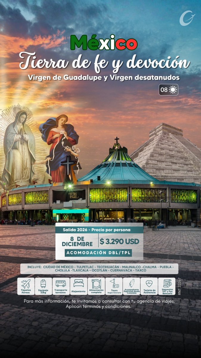 Yeikeln's tweet photo. *Cupos limitados* 
🙏✨ Un viaje que toca el corazón
Imagina estar frente a la Virgen de Guadalupe, vivir las mañanitas, participar en la misa y sentir una conexión espiritual única…

Este programa no es solo un destino, es una experiencia de fe, tradición y cultura
3143140546 https://t.co/j0QWljkKsg