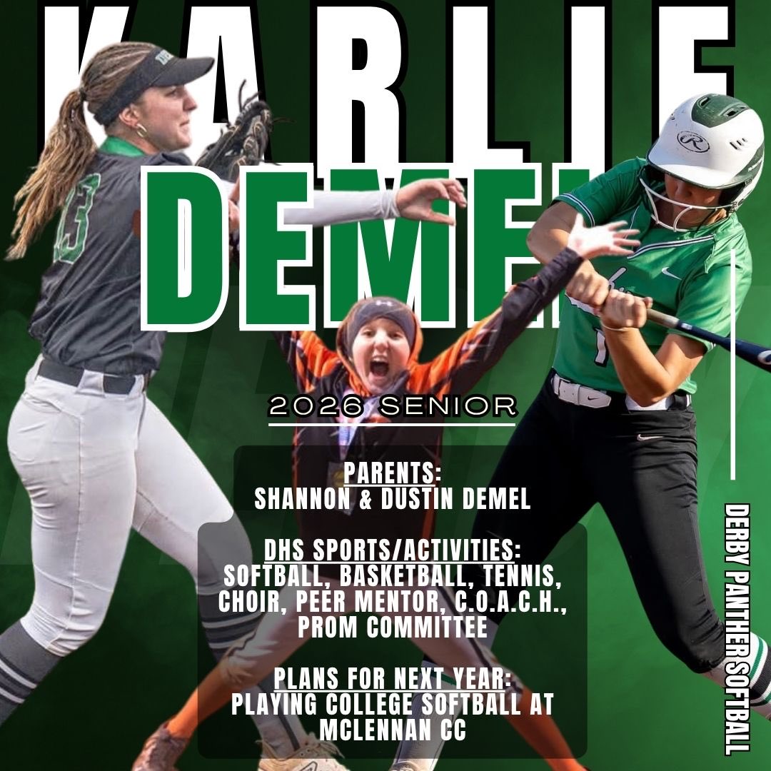 Derby_Softball's tweet image. Karlie Demel #13 💚🥎

#SeniorNight