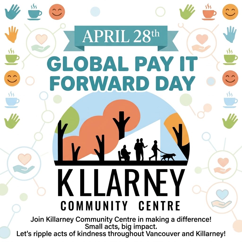 ArnieChang's tweet image. Small acts can change the world! 🧡 This Global Pay It Forward Day (April 28), we’re celebrating kindness at Killarney CC. Whether it’s a coffee or a smile, let’s brighten Vancouver together.
How are you giving back today? 👇
#PayItForward #Killarney