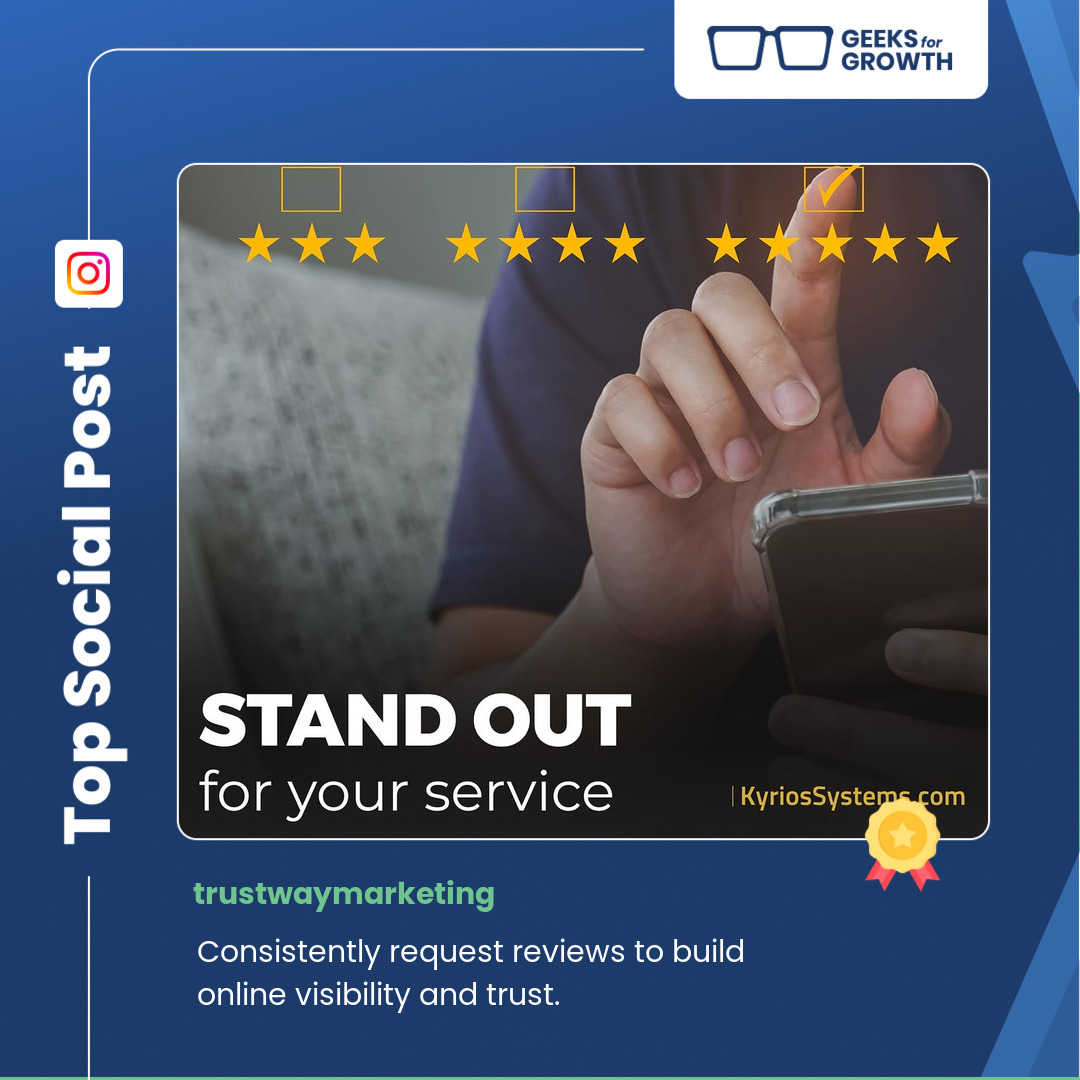 TGG_KansasCity's tweet photo. Our shoutout for the social post of the day goes to @trustwaymarketing on Instagram. From @trustwaymarketing: Consistently request reviews to build online visibility and trust. https://t.co/7n2uVMdXPg