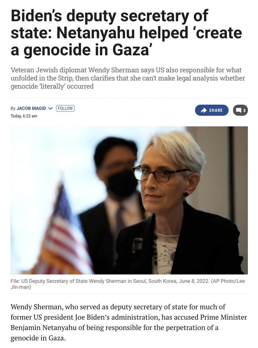 dimitrilascaris's tweet image. Wendy Sherman, who served as deputy secretary of state for much of Joe Biden’s administration, has accused Netanyahu of being responsible for the perpetration of a genocide in Gaza.

#Palestine #genocide