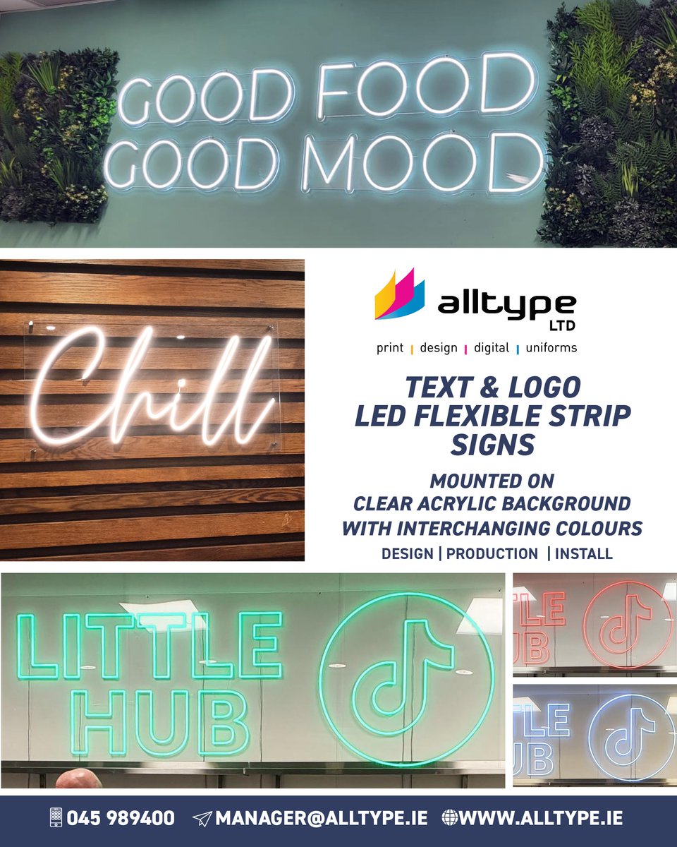 AlltypePrint's tweet image. Stop blending in. Get noticed.
Custom LED signs that grab attention day &amp;amp; night.
Bespoke designs • Colour options • Full service
Turn your space into a marketing tool.
📞 045 989400
email: manager@alltype.ie
🌐 alltype.ie
#LEDsigns #Branding #CustomSignage