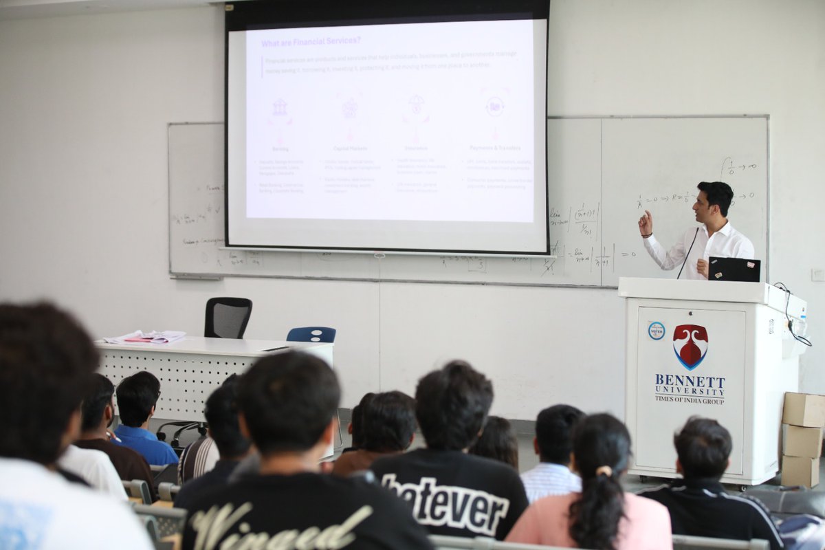 bennettuniv's tweet image. The first Financial Services session of the MIRAI Program at Bennett University set the tone for what’s ahead.
Led by Piyush Singh, Founder of Dailoqa, students explored banking, capital markets, insurance &amp;amp; payments, along with India’s financial ecosystem and key regulators.
#BU