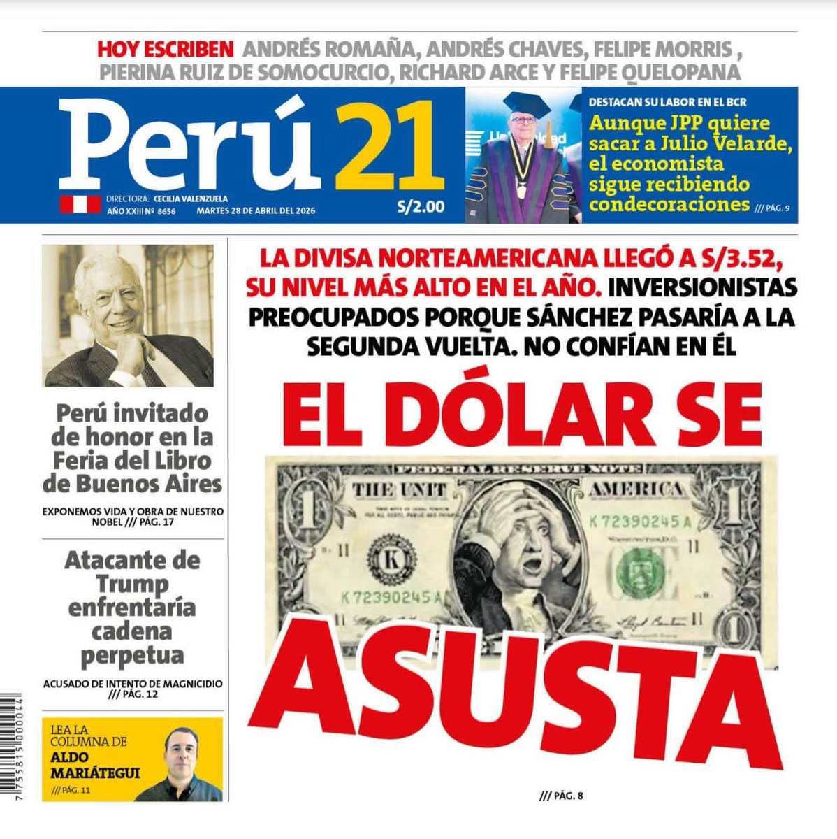 Sube el dólar por el conflicto Israel - Irán, el bloqueo del estrecho de Ormuz por parte de Irán que influye en la subida del petróleo, entre otros. Para Chichi Valenzuela es por qué Sánchez pasó a segunda vuelta 🤷
¡ Velarde sálvanos! 🏃🏃‍♂️👟