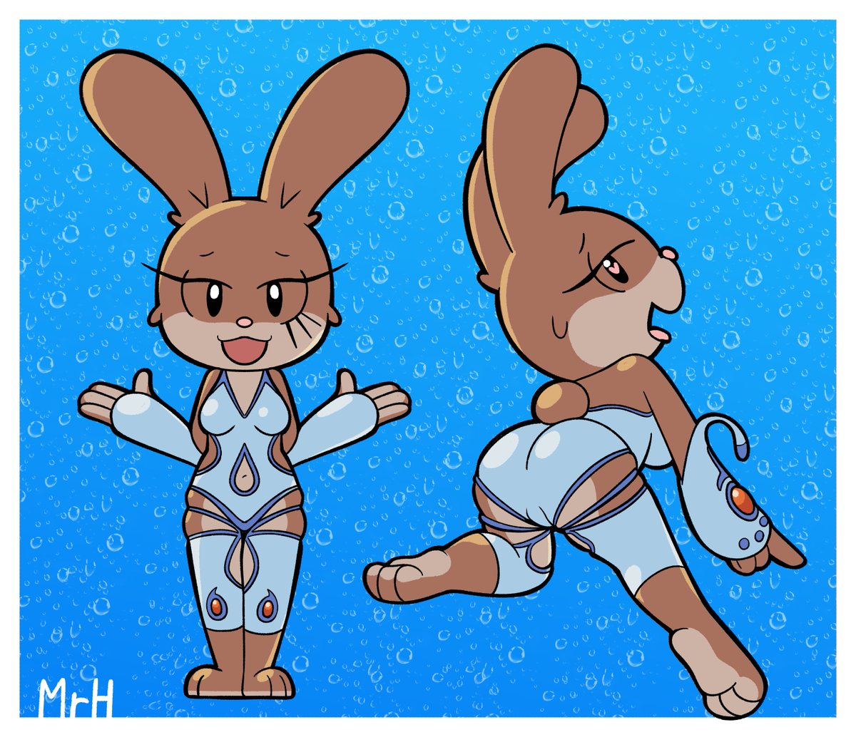 harinezumi_mr's tweet photo. Mañana es mi cumpleaños, así que dibujé para mi mismo a mi OC, Tuzi la coneja salvavidas, con el traje de baño de Ranamon. https://t.co/SzsrZwEygB