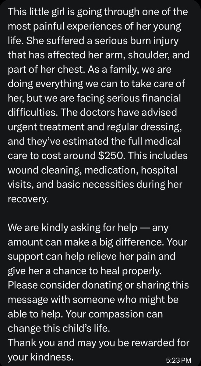 crazy_togetherx's tweet photo. hey everyone! @Somar694724’s little sister has suffered from a severe burn injury and is in need of medical care. please message him if you can donate, and share this so she can get the help she needs!! https://t.co/hMmOwv2aVS