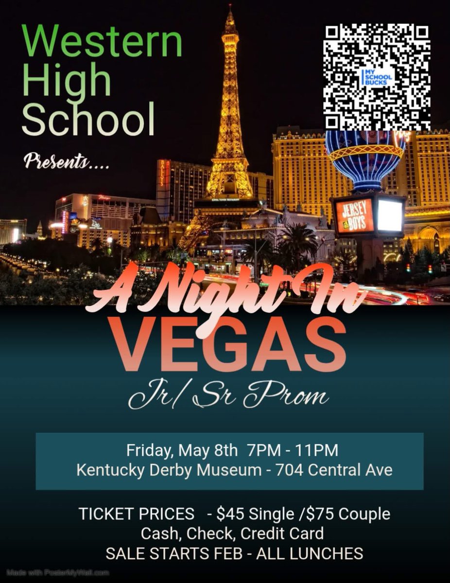 WesternTheSTEM's tweet image. Prom is almost here! ✨💃🕺💚🖤
Juniors &amp;amp; Seniors—don’t forget Prom is May 8th!

🎟️ Tickets are sold daily in the cafeteria
🚫 No tickets will be sold at the door

Get yours soon—we can’t wait to celebrate! 🎉
#WarriorPride