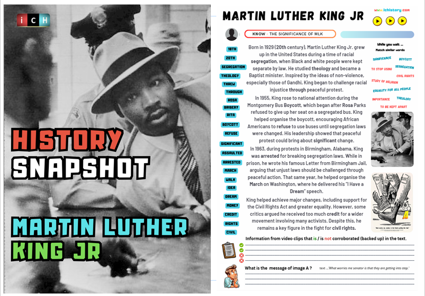icHistory's tweet photo. 2/2 New KS3 history resources to support teaching of civil rights/independence movements - Martin Luther King Jr easy PDF download - #historyteacher 👇👇👇
https://t.co/k1ZkHo9VLp https://t.co/F2PqcD0SSI