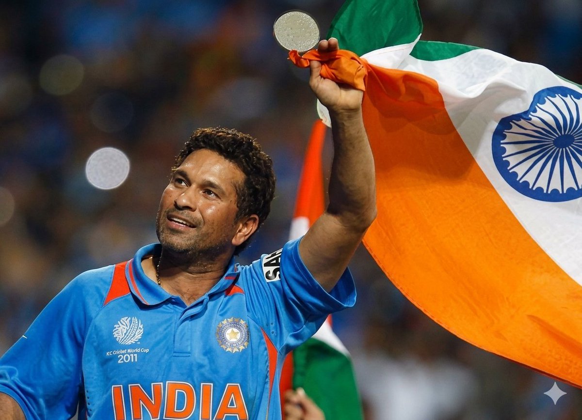 Usernp9a's tweet photo. Meet Sachin Tendulkar 👇

Mumbai middle-class kid. Bullied and restless.

Brother handed him a bat — and changed India forever. 🏏

Debuted at 16. Faced fastest bowlers without fear.

Practiced till his feet bled.

Scored 100 international centuries. Played 24 years.

Carried 1.4 billion hopes every time he walked out.
Won the 2011 World Cup. Retired with the nation in tears.

From angry kid in Mumbai to the God of Cricket. 🙏

Still the greatest ever?