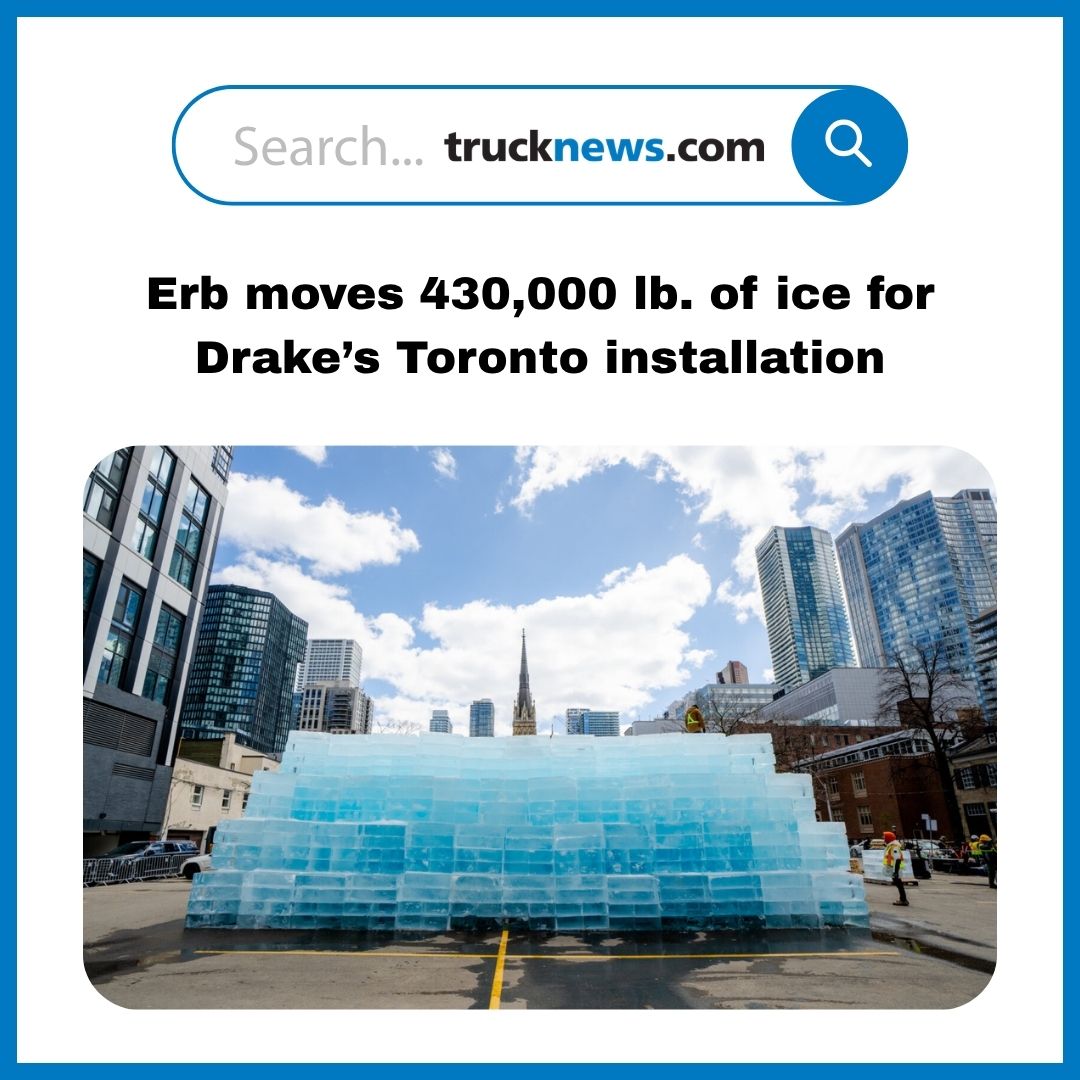 Todaystrucking's tweet image. The @ErbTransport transported more than 430,000 pounds of ice overnight from Hensall, Ont., to Toronto as part of a time-sensitive installation, part of a promotional campaign for #Drake’s upcoming #Iceman album.
trucknews.com/transportation…
#trucking #transportation